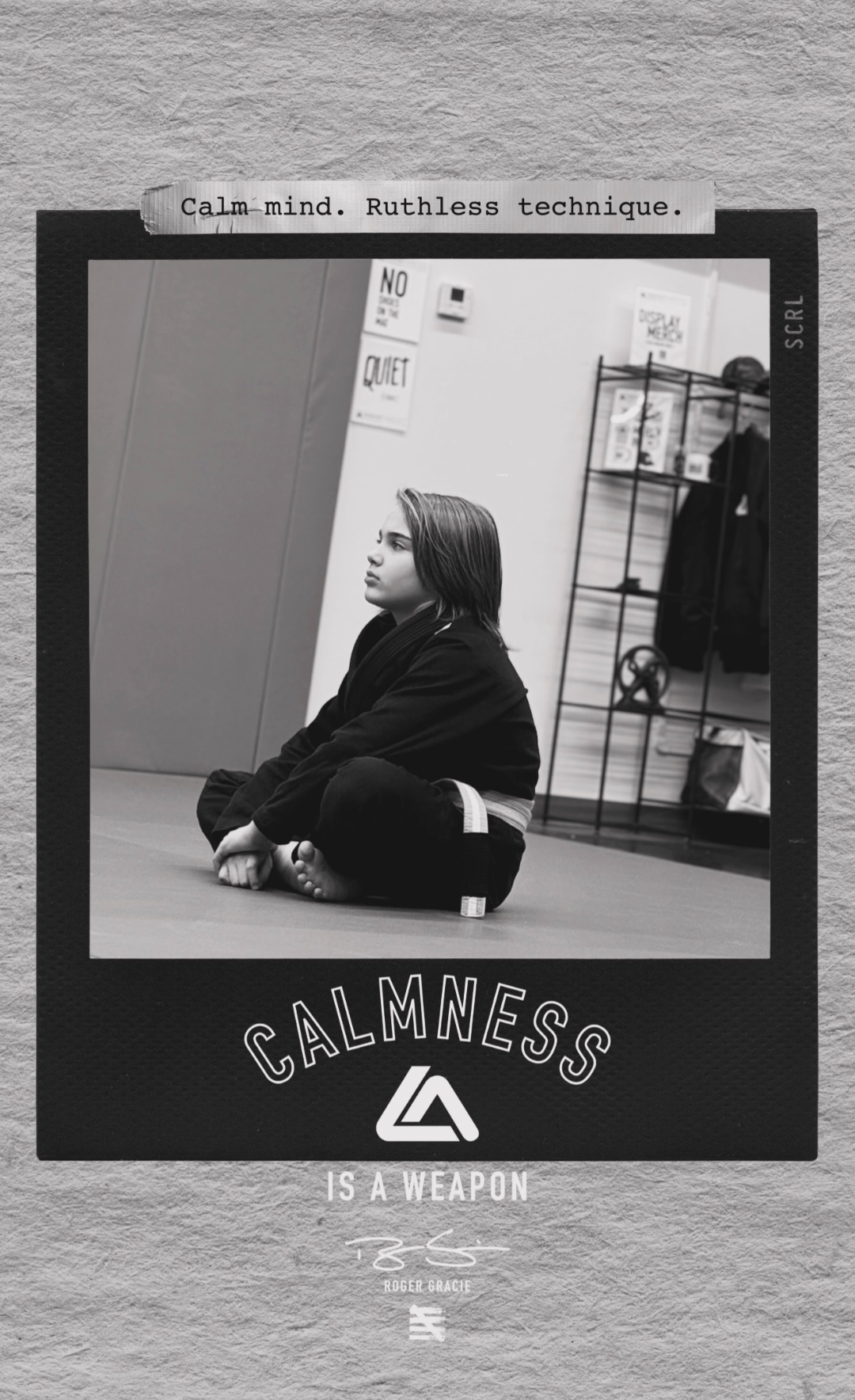 Student sitting mat-side before class